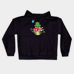 Frog On A Mushroom Cute Cottagecore Graphic Kids Hoodie